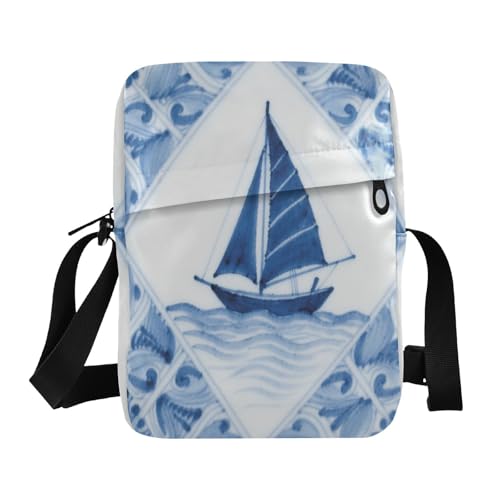 crossbody messenger bag crossbody bag Shoulder Handbags Adjustable Strap for Shopping Shopping- Blue Porcelain Boat
