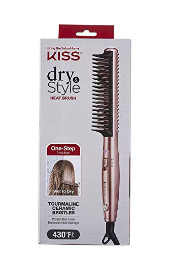 Kiss Dry And Style Heat Brush, Wet To Dry Detangling And Volumizing Heat Comb, Tourmaline Ceramic Bristles, 2 Temperature Settings, Ultra Lightweight Handle, 360° Swivel Power Cord, 1.19 Lbs. #TOP1