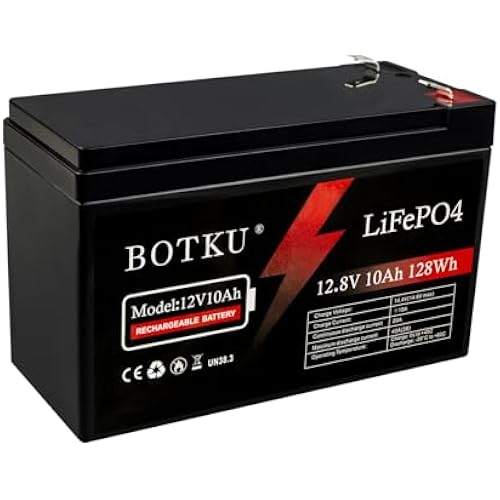 12V 10Ah Lithium LiFePO4 Deep Cycle Battery, 3000+ Cycle Rechargeable Lithium Iron Phosphate Battery for Solar, Fish Finder, Power Wheels, Lighting, Off-Grid Applications with 10A BMS