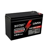 BOTKU 12V 10Ah Lithium LiFePO4 Deep Cycle Battery, 3000+ Cycle Rechargeable Lithium Iron Phosphate Battery for Solar, Fish Finder, Power Wheels, Lighting, Off-Grid Applications with 10A BMS