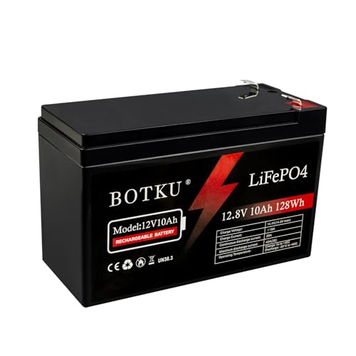 BOTKU 12V 10Ah Lithium LiFePO4 Deep Cycle Battery, 3000+ Cycle