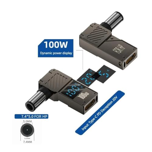 Image of USB C to 7.4mm Laptop Charging Adapter Female Type C to Male DC 7.4 x 5.0mm Jack Plug Converter 100W PD Power Charger Connector or 06TM1C Latitude Inspiron 14 14R 15 15R 5521 (7.4 x 5.0mm HP)