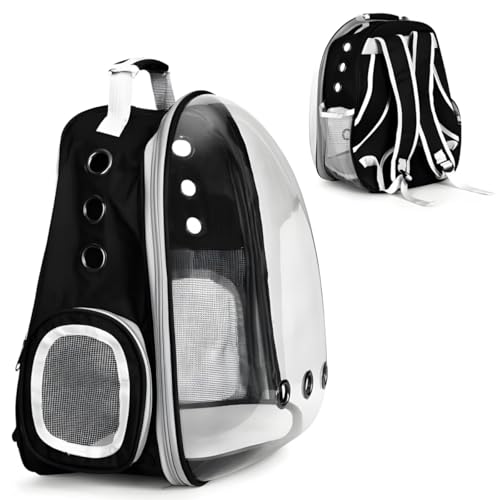 Retoo Katzenrucksack Hunderucksack mit Vornes Transparentes Fenster und Reißverschluss, 42x35x25cm, Transporttasche mit Belüftungslöchern, Verstellbare Gurte, für Katzen und Kleine Hunde, Schwarz