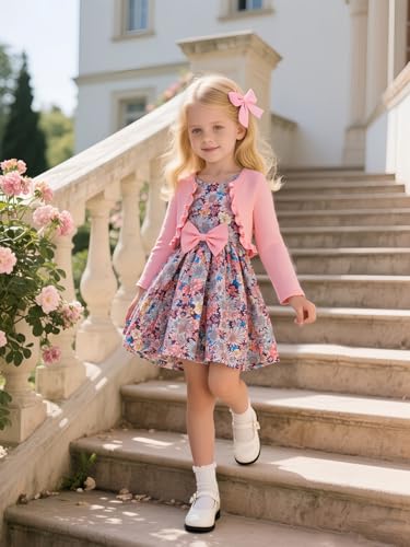 Image of Niren Enterprise Girl's Cotton Jacket Pair Floral Printed Sleeveless Dress