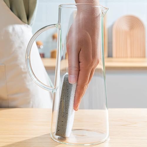 Image of Borosilicate Glass 1.3 LTR Water Jug with Handle, Juice Beverage Carafe with Stainless Steel Lid, Big Glass Iced Tea Pitcher, 1 Pcs Set (Borosilicate 1.3 Liter Stright)