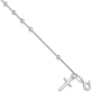 Pulseira religiosa de prata esterlina 925 com contas de cruz religiosa de 18,4 cm, 18,25 cm, contas de miçangas, joias finas para mulheres, presentes para ela, 7.25 inches