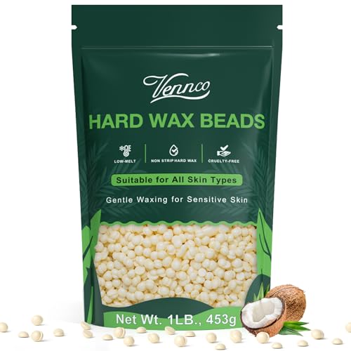 VENNCO 1lb Cream Wax Beads for Hair Removal, Hard Wax Beads Refill for Fine Hair and Detail Areas, Designed for Eyebrow Facial Bikini and Body Waxing at Home, Stripless Low Temperature Wax