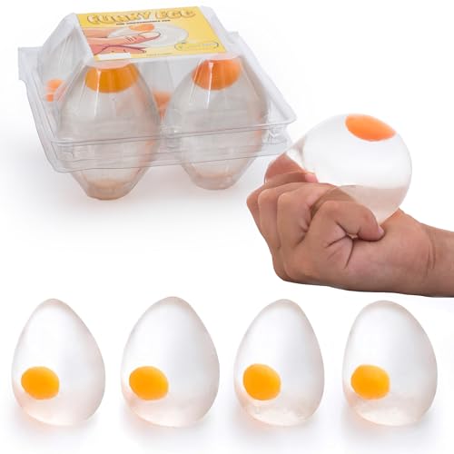IPIDIPI TOYS Funky Egg Squishy Ball – Clear Egg Yolk Fun Squeeze, Yolk Balls for Kids, Easter Basket Fillers, Squishies Fun Fidget Toy, Stocking Stuffers, Birthday Party Favors – Pack of 4