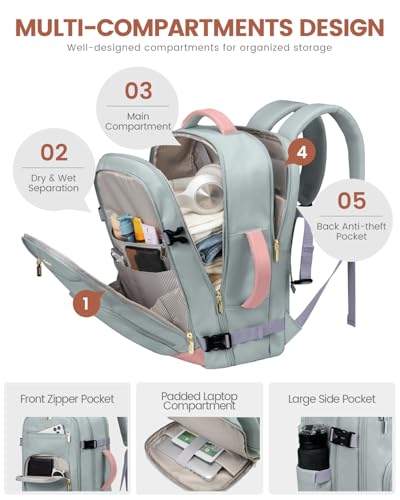 Image of LOVEVOOK 40L Travel Backpack for Women Flight Approved, Carry on Backpack for Airplanes, TSA Personal Item Travel Bag, Waterproof 17 Inch Laptop Backpack, Business Weekender Overnight Daypack, 3Pcs