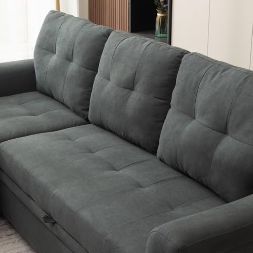 Panana 3 Seater Conrner Sofa Bed, Pull-out Sofa Bed with Universal Storage Chaise, 2 Fabrics and Colours For Option (Grey Linen Fabric) - Image 5