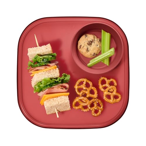 Madesmart Dipware Reusable Dining Plate, Serving Tray for Appetizers and Snacks, Sandwiches, Hummus, Sauces, Stackable & Removable Dip Bowl, Red