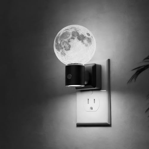 Image of L LOHAS LED Night Lights Plug Into Wall, Plug in Night Light with Light Sensor, 0-100LM Brightness Adjustable, 3D Printing LED Moon Light for Bedroom Birthday Gifts