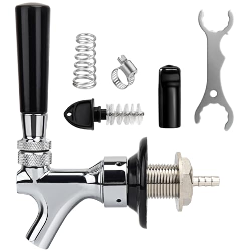 FERRODAY Upgraded 1-1/2 inch Shank, Stainless Steel Core Beer Tap Faucet, Chrome Plated Beer Faucet, No-Rust No-Leak Keg Tap Faucet for Homebrew, 1/4 Barb Kegerator Tap Faucet Parts