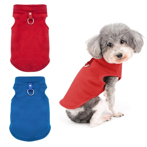 EOAMGO Dog Fleece Jumper, 2Packs Dog Jumper Small Dog Coat Dog Sweatshirt Dog Jumpers Equafleece Dog Coats, Winter Warm Dog Clothes for Indoor and Outdoor Wear(Blue, Rad) (M)