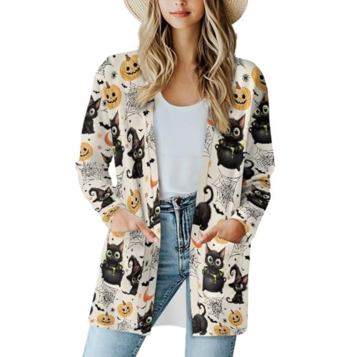 Image of Fall Maple Leaf Cardigan Sweaters for Women Long Sleeve Cardigan Soft Drape Open Front Dusters V-Neck Jackets Dressy