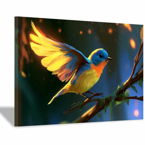 Toile petit oiseau décoration murale multicolore affiche salon 20x30