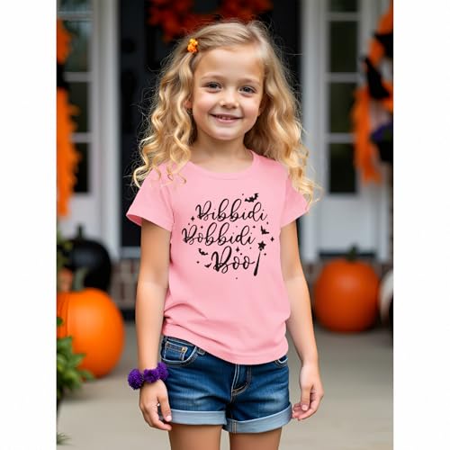 Halloween Shirts for Girls Boo Funny Letter Print T-Shirt Kids Magic Wand Graphic Spooky Season Tee Vacation Tops2