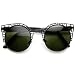 zeroUV - High Fashion Metal Cut Out Hollow Out Frame Round Cat Eye Sunglasses (Black)