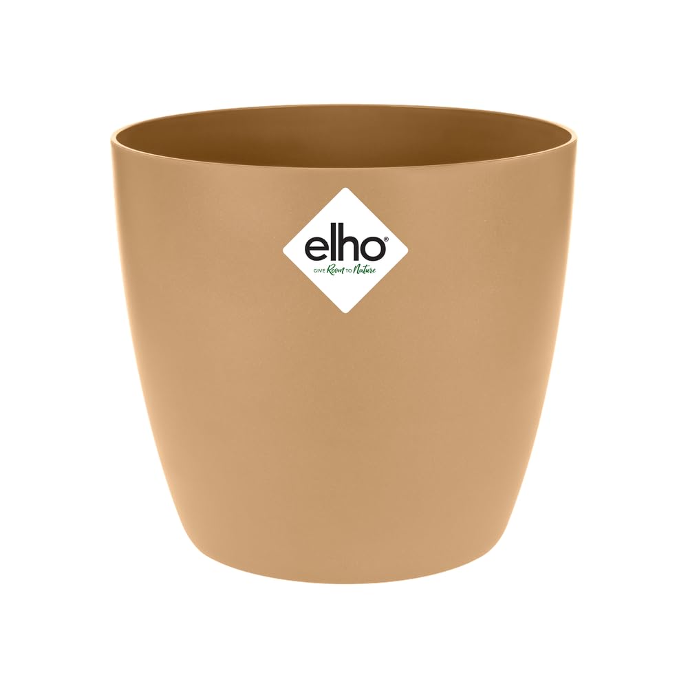 elho Brussels Round 16 - Flower Pot for Indoor - 100% Recycled Plastic - Ø 16.0 x H 14.7 cm - Brown/Chestnut Brown