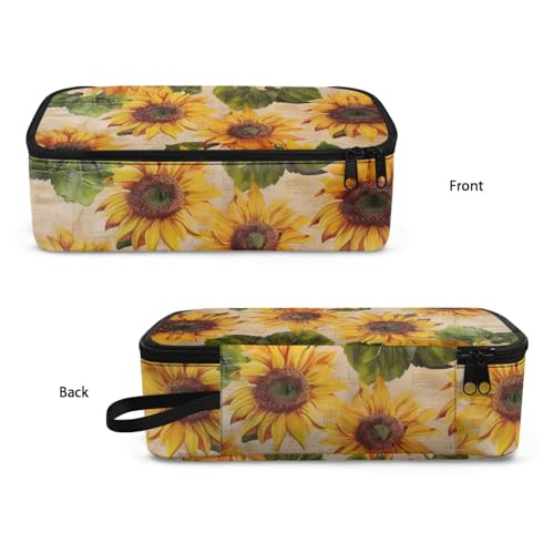 Image of Sunflower Vintage Large Pencil Pouch for Women Girls Aesthetic Pencil Case with Pen Slot Kids Pencil Bag for Eleementary Children Boys Pencil Container for Teens Students Pencilcase
