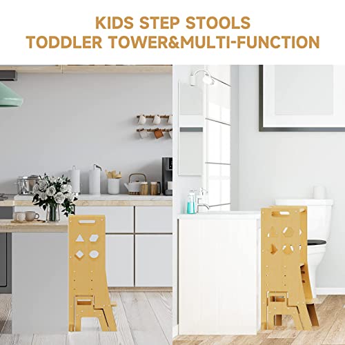 Zarkeet Wooden Toddler Standing Tower, 2 In 1 Kitchen Toddler Tower Helper Stool For Toddlers 1-3,Baby Wood Anti-Drop Safety Rail Step Stools For Bathroom & Kitchen Counter #TOP6
