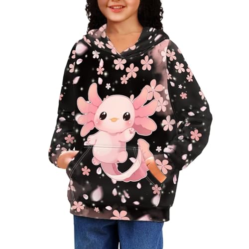 WELLFLYHOM Axolotl Hoodies Age 6-16 Girls Boys Graphic Sweatshirt Long Sleeve Sweater Shirt with Kangaroo Pocket3