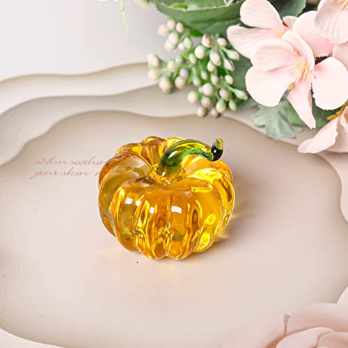 LONGWIN Mini Crystal Pumpkin Collectible Figurines Glass Paperweight Tabletop Decorative Ornaments for Fall Harvest Thanksgiving Halloween Home Decor Gold