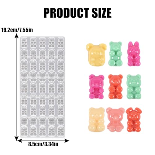 Small Bear Mould,1Piece 45Grids Cartoon Cute Mini Bear Chocolate Mould,Epoxy Resin Casting Mold for Chocolate Candy DIY Pendant Keychain Ornament Crafts(Pattern C 1PC) - Image 2