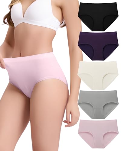 BAMBOO COOL Women's Underwear High Waisted Brief Ladies Seamless Panties Moisture Wicking Stretchy Full Coverage