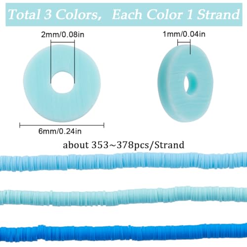 SUNNYCLUE 1 Box 1000PCS+ 6mm Blue Heishi Beads Round Clay Bead Small Refill Polymer Light Blue Flat Disc Vinyl Spacer Loose Bead for Jewellery Making DIY Bracelets Necklace Chocker Craft Supplies - Image 2