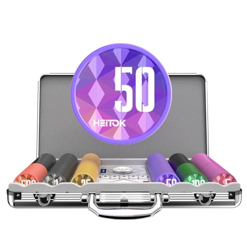 HEITOK Mallette Poker Professionnelle 300 Jetons Numérotés 11,5g ABS Lourds – Kit Complet Texas Hold'em Blackjack avec Valise Aluminium