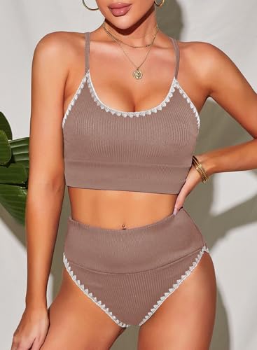 Image of Herseas Women 2 Piece High Waisted Bikini Sets Color Block Popular Swimsuits 2026 Summer Beach Swim Best Bathing Suits