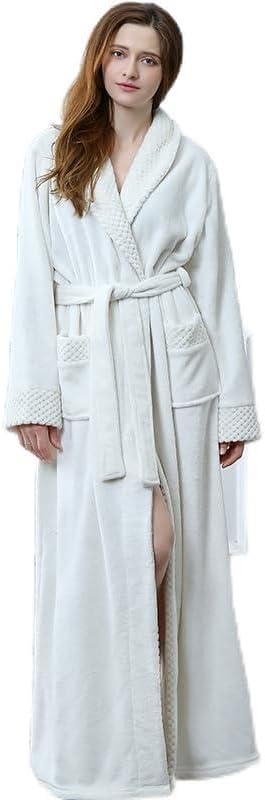 A Men Winter Extra Long Plus Size Thick Warm Flannel Bathrobe Kimono Coral Fleece Bath Robe Women Dressing Gown Night Sleepwear (Color : 1624 Women Ivory, Size : XL)