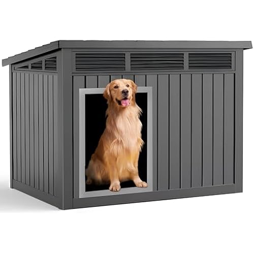 DRATO Large Dog House Outdoor for Indoor with Weatherproof & Removable Roof,Fits Small to Large (Black, 42.87 * 32.95 * 31.61'')