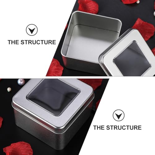 SUPVOX 2pcs Square Tinplate Candy Storage Boxes with Hinged Lid, 90x90x55mm Silver Matte Metal Containers for Wedding Candy Packing and Multipurpose Food Storage - Image 2