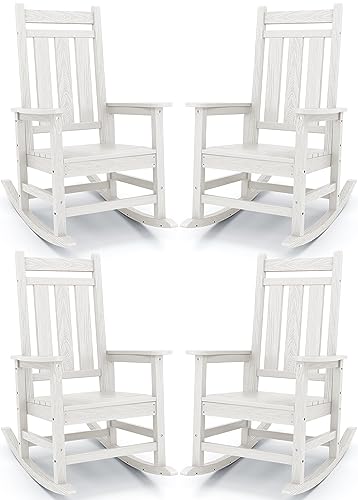 Image of KINGYES Oversized Outdoor Rocking Chair Set of 4, HDPE Patio Rockers, White