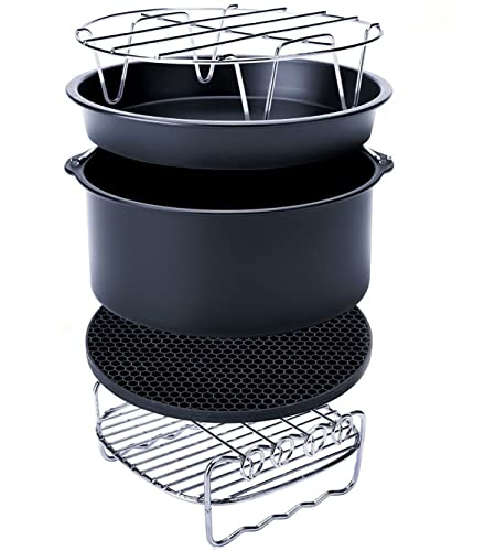 Conjunto de 5 Accesorios para Freidora Universal con Barra para Pastel de 7 Pulgadas, Plancha para Pizza, Estante para Brochetas, Mantel de Silicona y Soporte Metálico, Apto para Freidoras de 3.7QT a 5.8QT miniatura 5