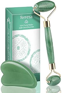 Jade Roller for Face, Terresa Facial Roller Face Massager with Gua Sha Scraping