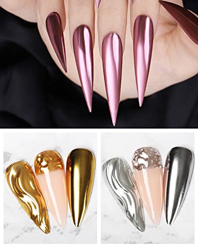 3 Colors Chrome Nail Powder Set Reflective Glitter Metallic Mirror Effect For Nails Art Design 3D Holographic Silver Rose Gold Pigment Flash Light Crome Paillette Dust With 3 Tools #TOP6