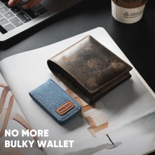 Image of VULKIT Magnetic Money Clip Top Grain Leather Cash Holder Minimalist Design Holds Up to 15 Cash