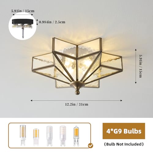 Image of Star Brass Ceiling Light - 12.2 In Small Black Hammered Glass Flush Mount