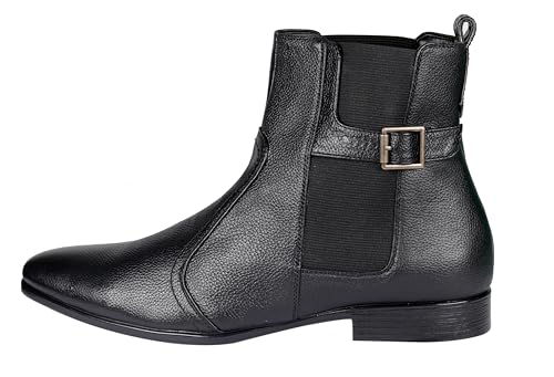 Image of Tanny Shoes Men's Genuine Leather Chelsea Zip Boots, Black For Casual Party Business banker Moccasins Slipon Style Comfortable Lightweight with TPR sole