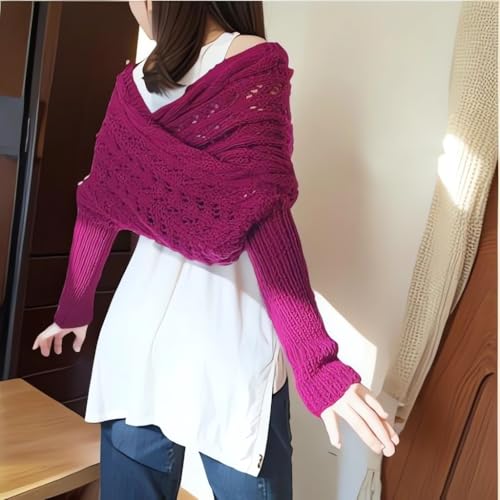 Women's Multifunctional Scarf with Sleeves Knitted Cable Wrap Boho Crochet Cocoon Shrug Sweater Scarf with Sleeves4