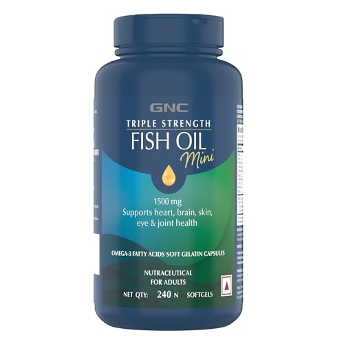 GNC 1500 Mg Triple Strength Fish Oil Mini Omega 3 Softgels For Men & Women| 240 Mini Softgels | 540 Mg Epa & 360 Mg Dha | No Fishy Burps | For Men & Women |Formulated In Usa