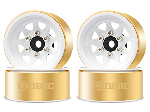 Image of OGRC 1.0 RC Wheel Rims with Brass Rings Deep Dish Wheel Rims 1.0 Beadlock Wheels for 1 /18 TRX4M 1 /24 SCX24 C10 JLU Deadbolt Gladiator Bronco Crawler Car (White)