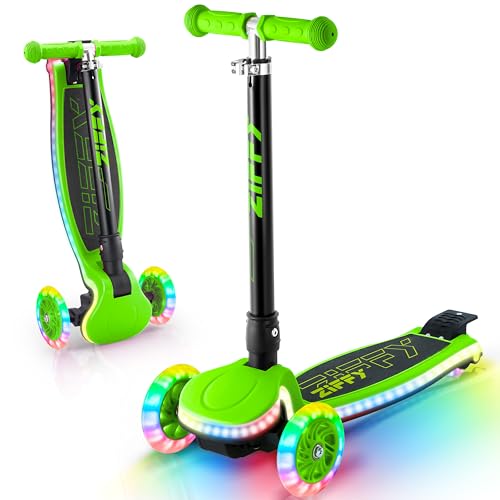 JOVA ZIFFY - Patinete Infantil para niños y niñas, Ruedas con luz LED, 4 manillares de Altura Ajustable y diseño de inclinación para dirigir con Superficie Ancha Antideslizante para Mayor Estabilidad