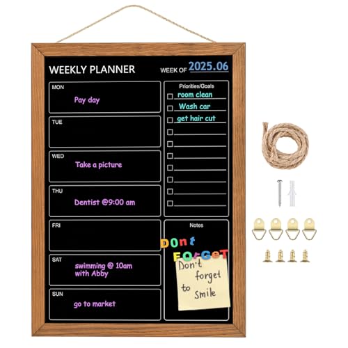 Umtiti ZLHB-QZ-2737 Tableau noir hebdomadaire avec surface magnétique et cadre en pin massif marron rustique pour bureau, école et maison 27 x 37 cm
