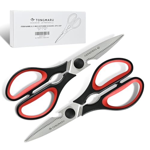 Kitchen Cooking Shears Heavy Duty Kitchen Scissor with, Detachable, All Purpose Scissors, Dishwasher Safe Scissors, Serrated Blades, Nutcracker and Bottle Opener function included (2 Pack)