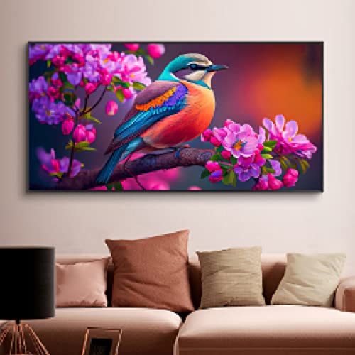 Toile Affiches et Gravures KEBIA Fleur Oiseau Grand Format 80x160cm Décoration Murale pour Chambre