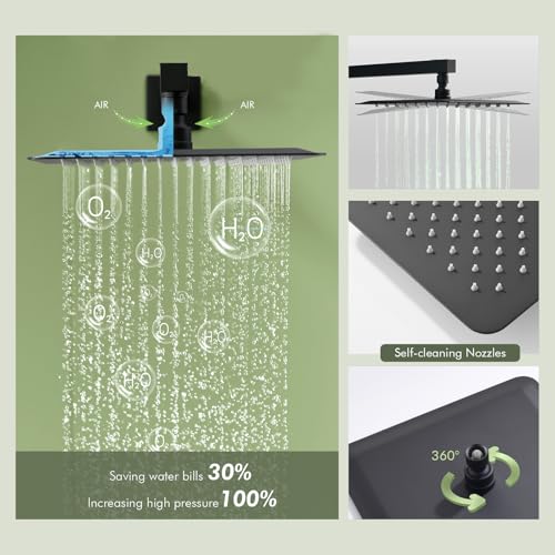 Shower System Matte Black Shower Faucet Set, Bostingner 10\" Rain Shower Head with 2 In 1 Handheld Spray and 4 Body Jets, Wall Mounted All Metal 3 Way Shower Set with Rough-in Valve and Trim Kit - Thumbnail 3